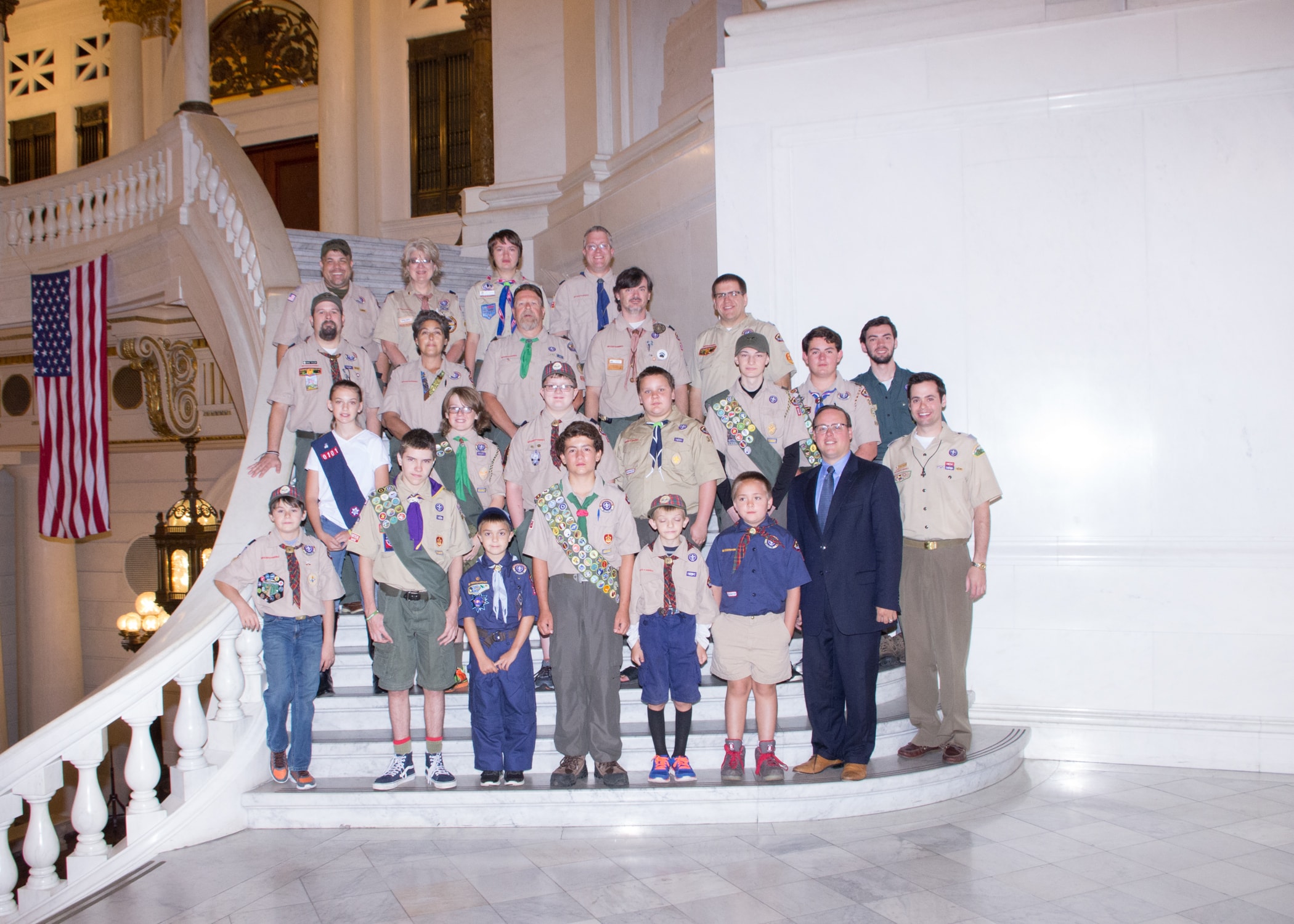 Group photo with Boy Scouts on the Capitol steps