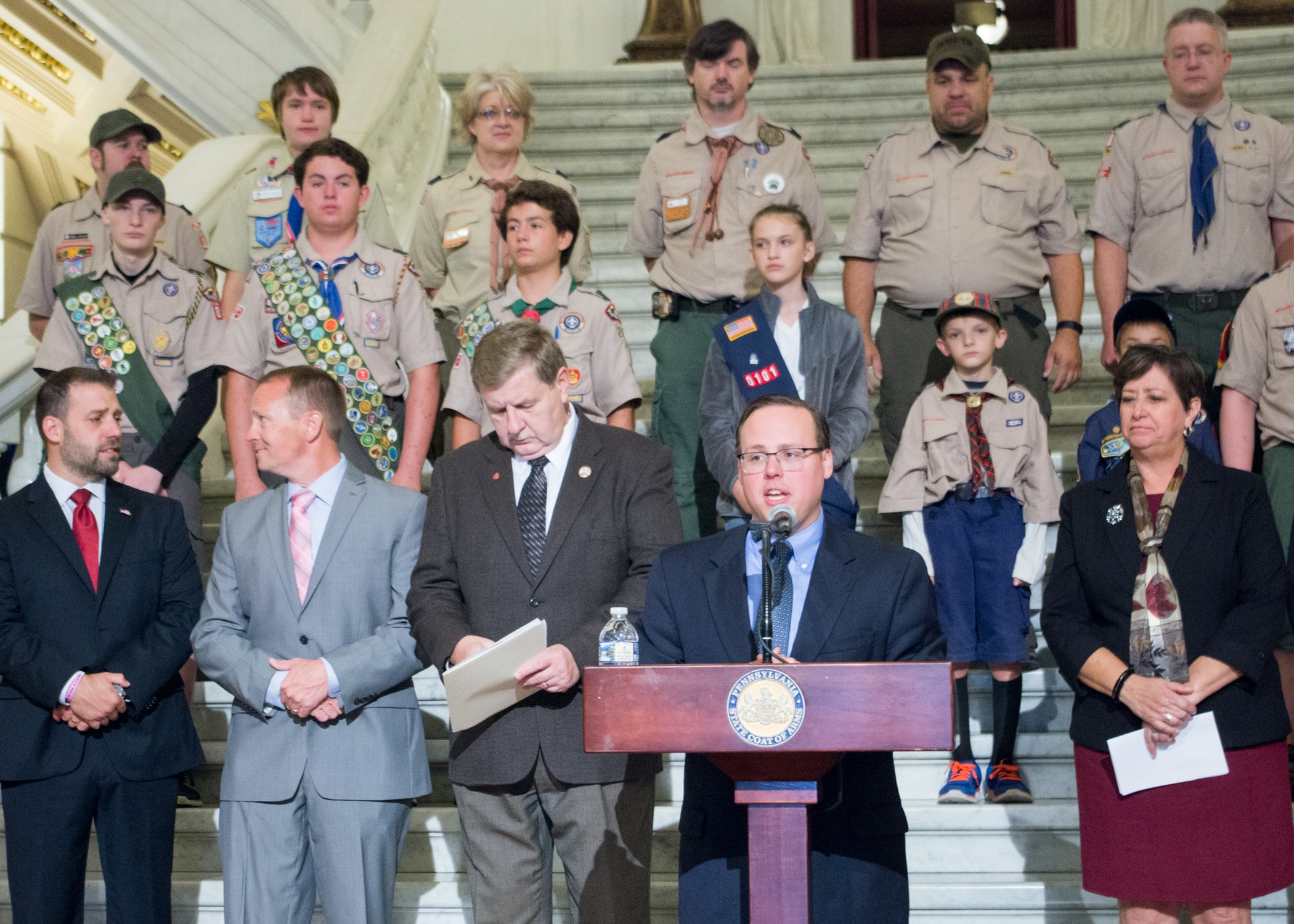 Rep. Dowling with Scouts on the Capitol steps